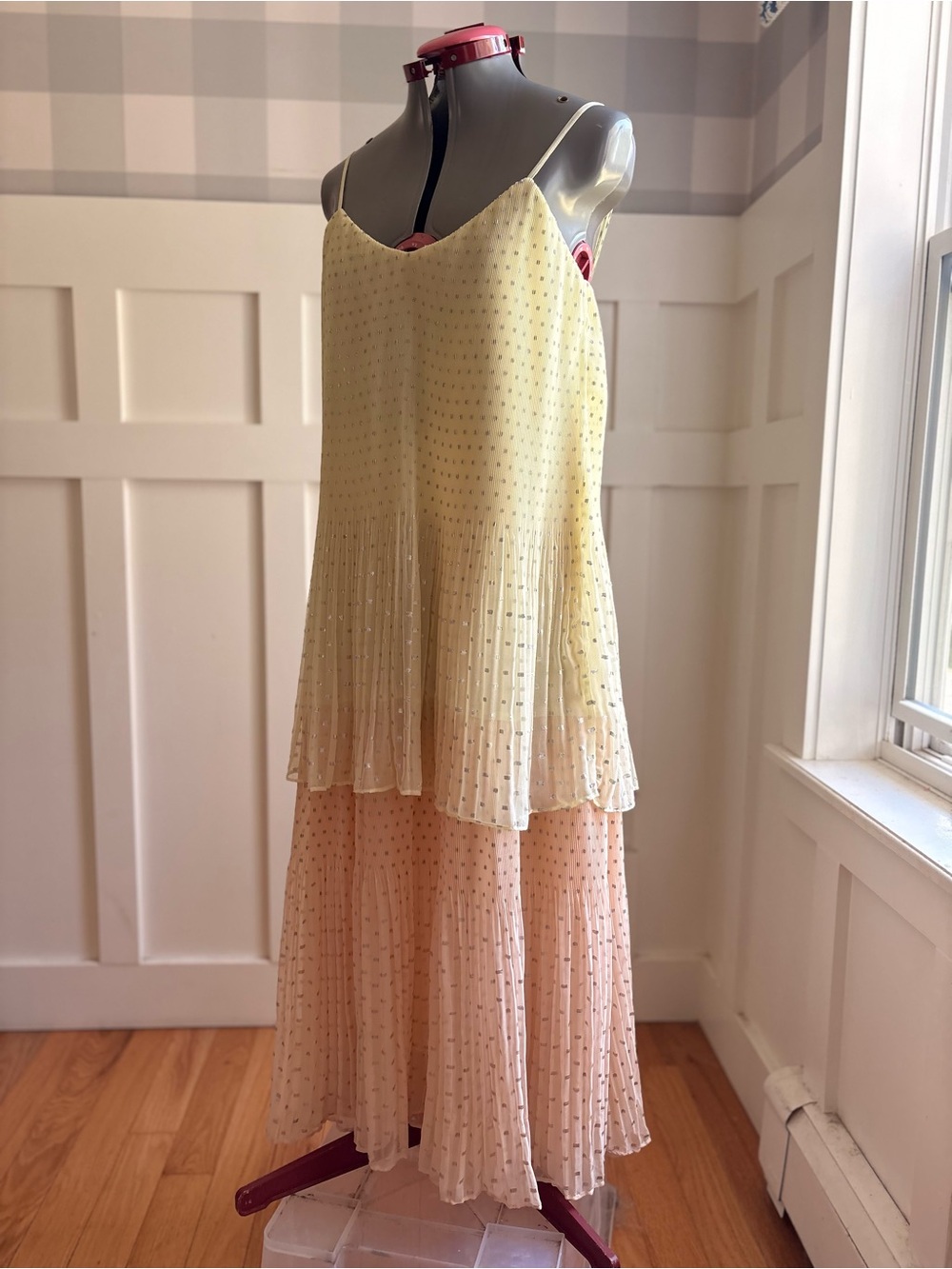 Zara Pale Yellow & Blush Tiered‎ Midi Dress XS - Picture 4 of 10